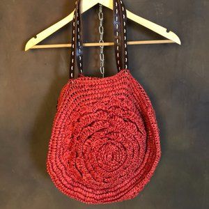 Red woven boho flower bag